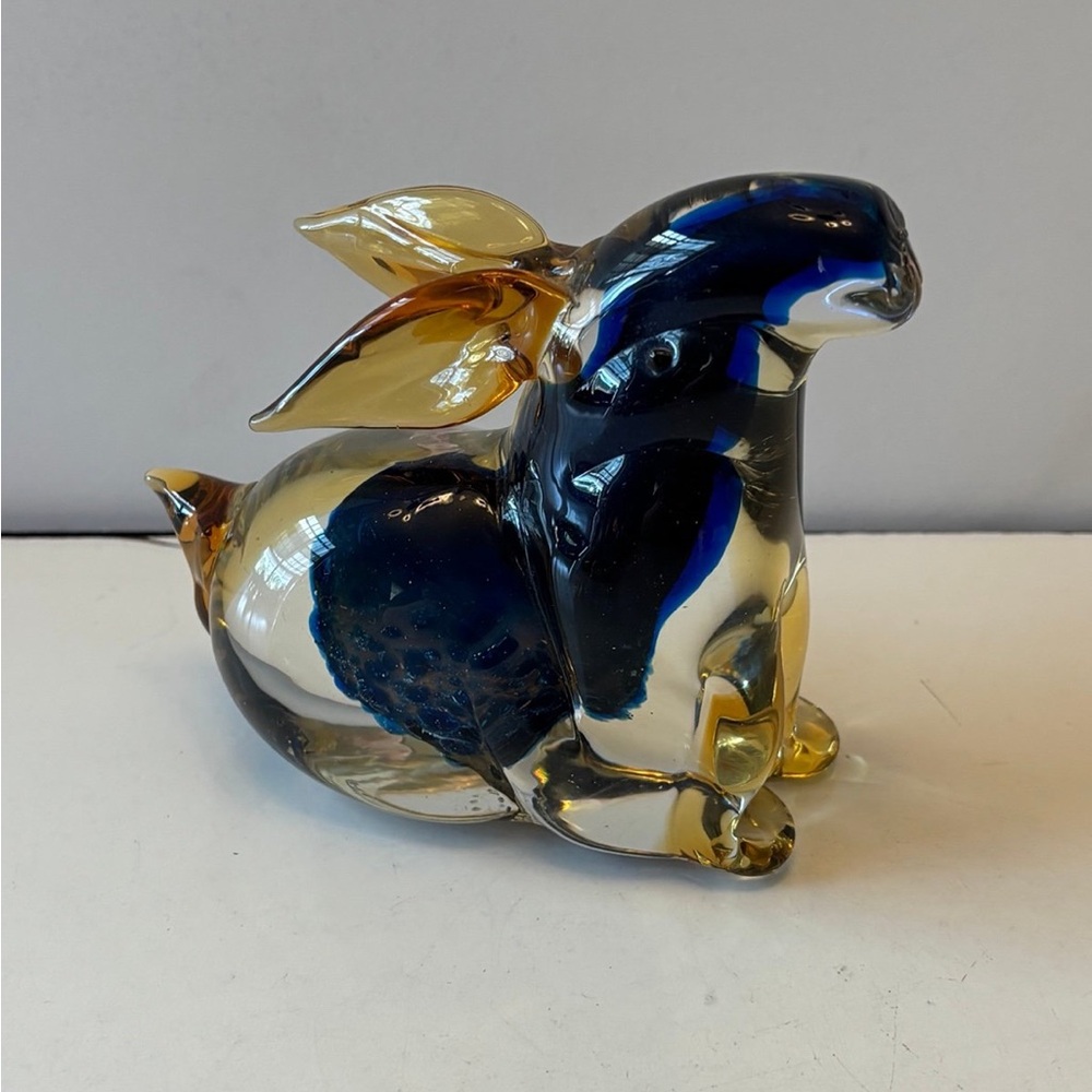 Vintage , murano Hand Blown,Art Glass,Rabbit,Paperweight,Cobalt blue